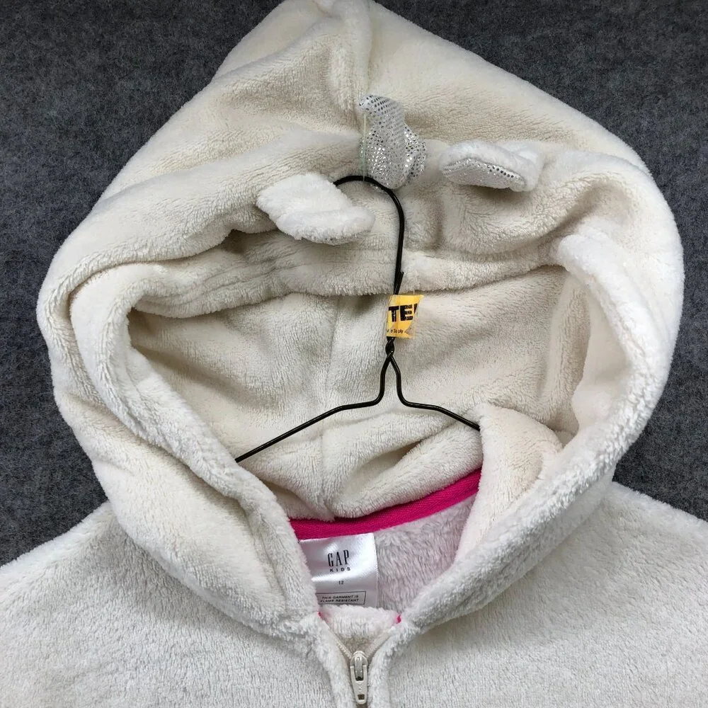 Gap Girls Size 12 One Piece Fleece Pajama Jumpsuit Unicorn Hooded‎ Plush Ivory